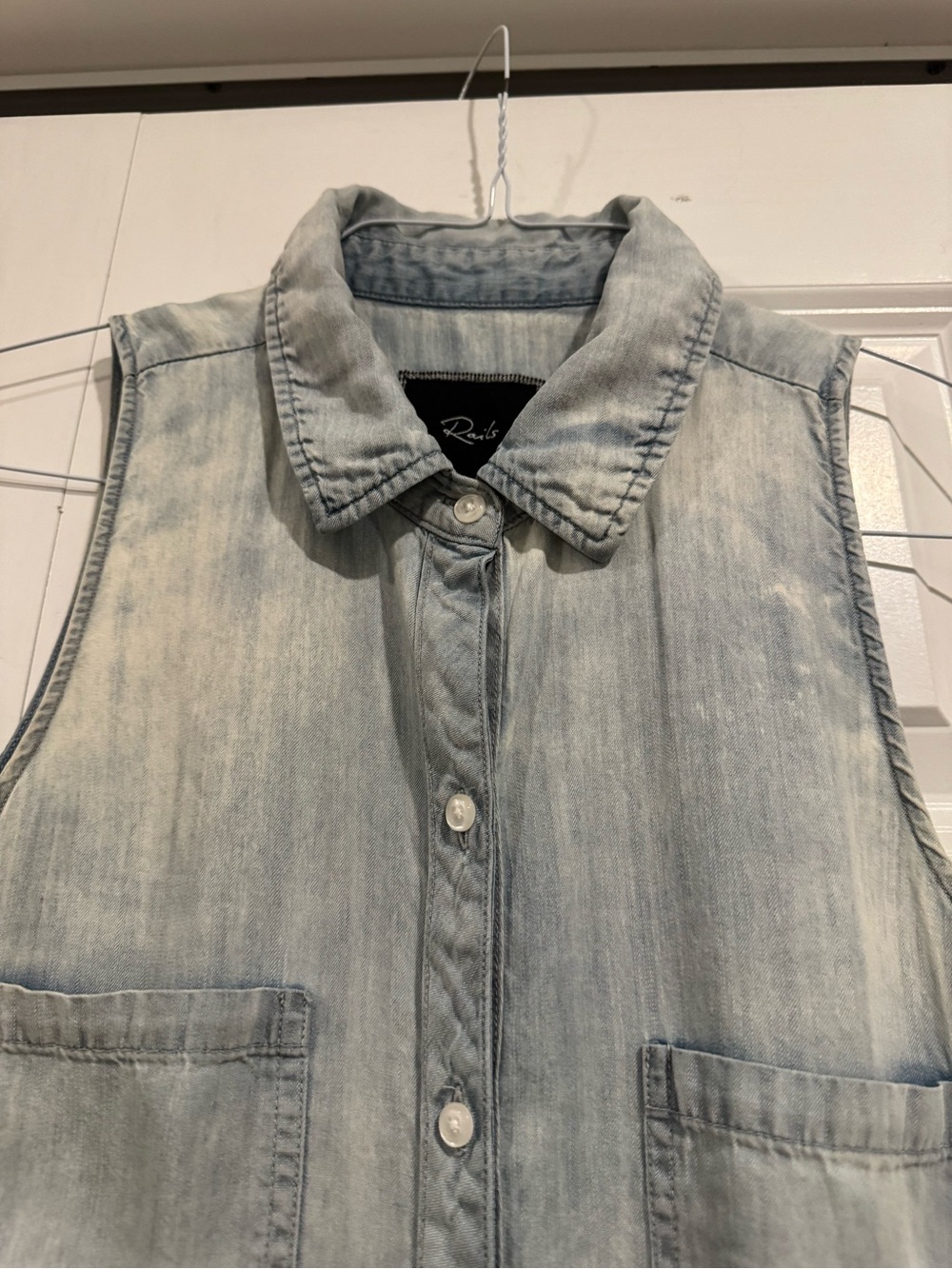 Rails 100% Tencel Chambray Romper XS Sleeveless Drawstring Waist Pockets - Picture 6 of 16